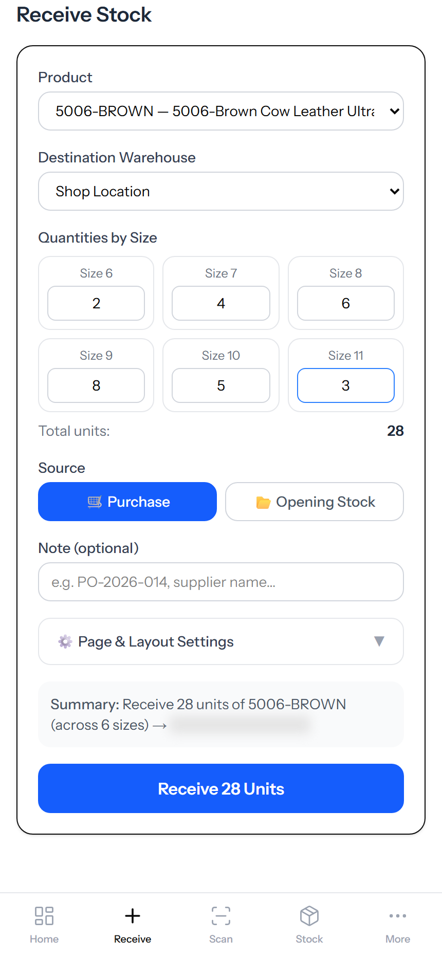 Receive Stock