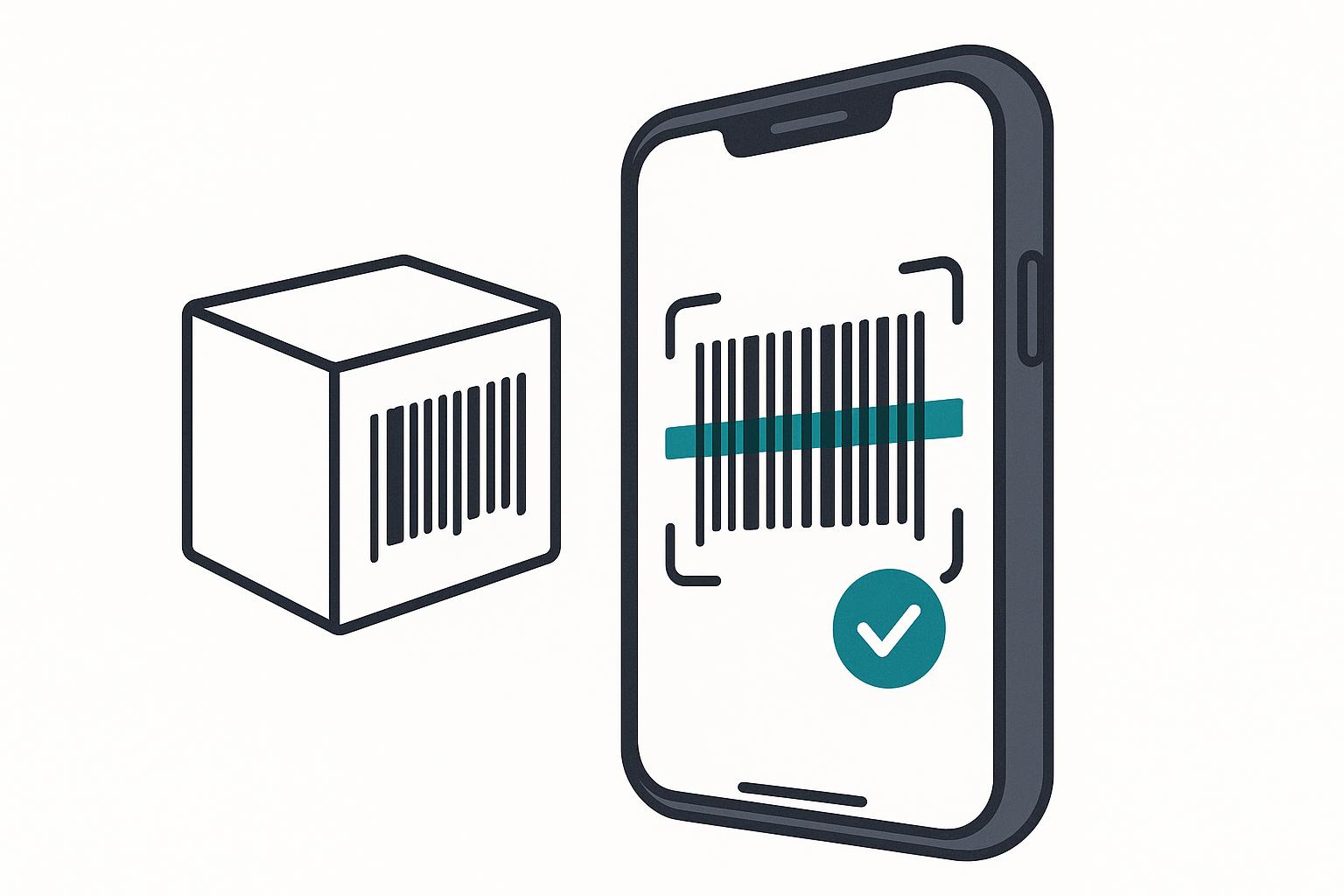 A phone scanning a barcode label on a product box for a small Shopify store in Pakistan