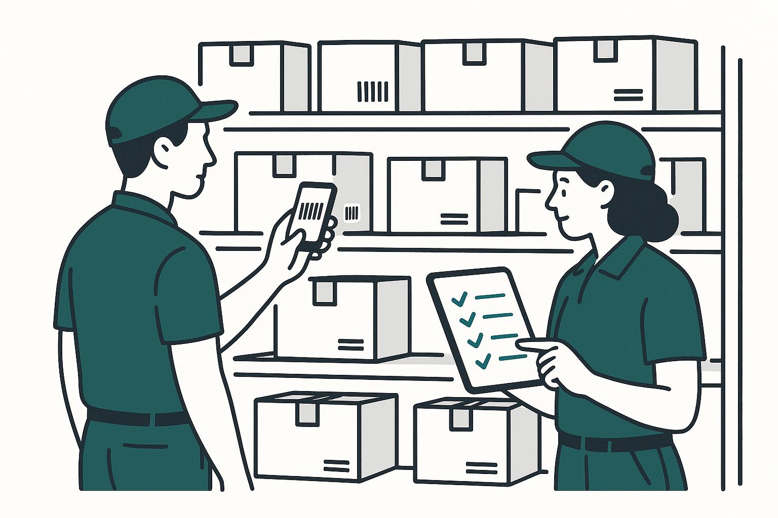 Warehouse staff doing a stock count in Pakistan by scanning barcodes with a phone