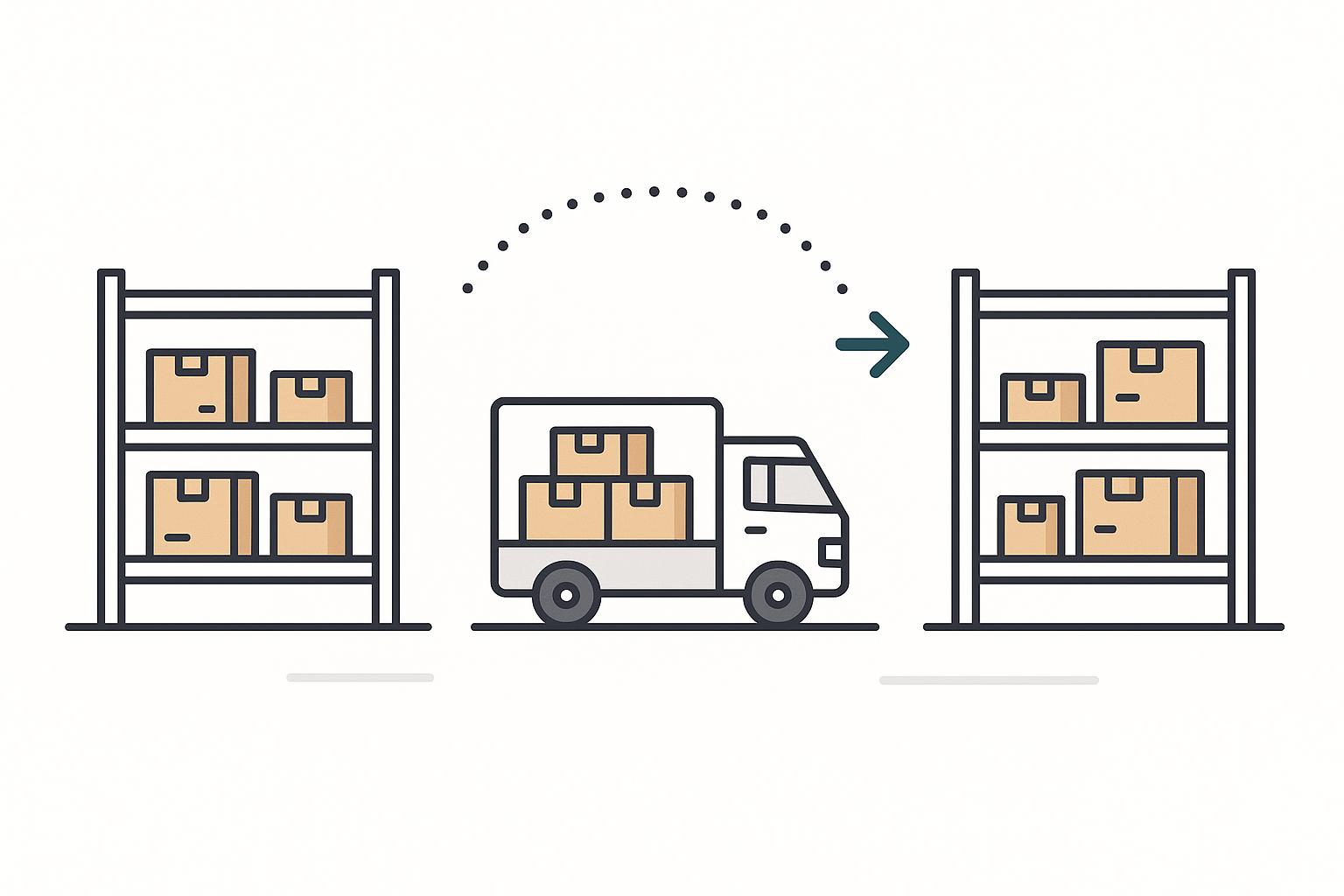 Logged stock transfer between two warehouses for a Pakistani Shopify brand